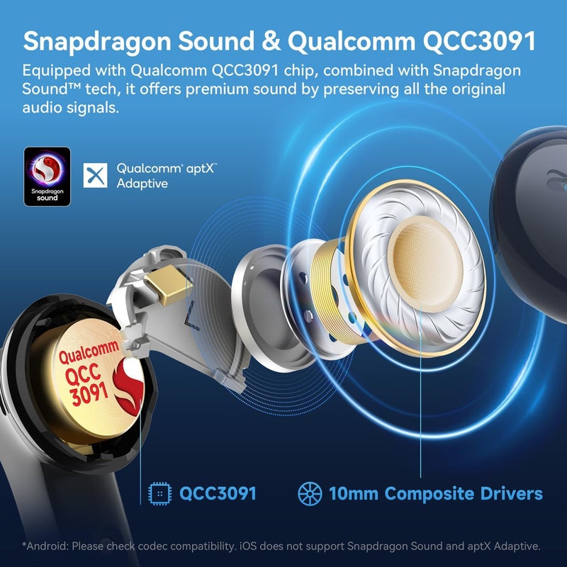 EarFun Air Pro 4 Adaptive Hybrid Noise Canceling Wireless Earbuds, Qualcomm Snapdragon Sound, aptX™ Lossless, 6 Mics AI CVC 8.0 Call, LDAC Hi-Res Audio, 52H Playtime, Bluetooth 5.4, in-Ear Detection - Image 4